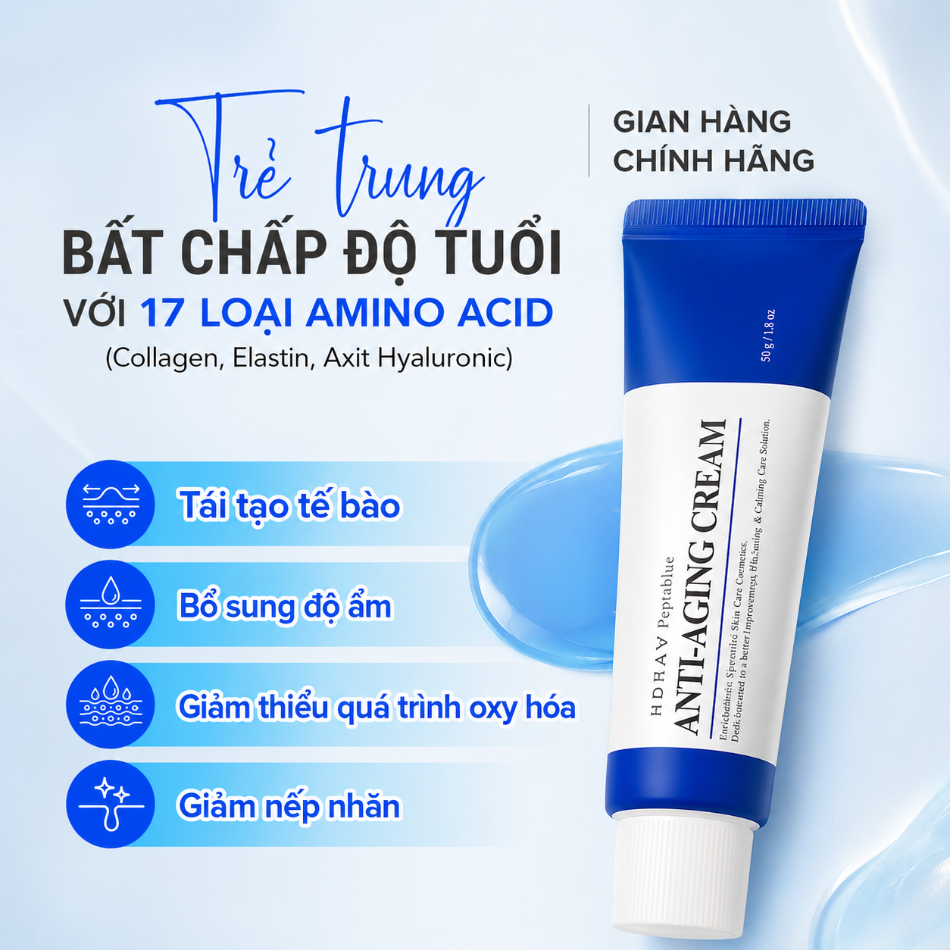 Kem dưỡng phục hồi trẻ hóa tế bào sinh học Ahohwa Elazulene Peptablue Anti-Aging Cream
