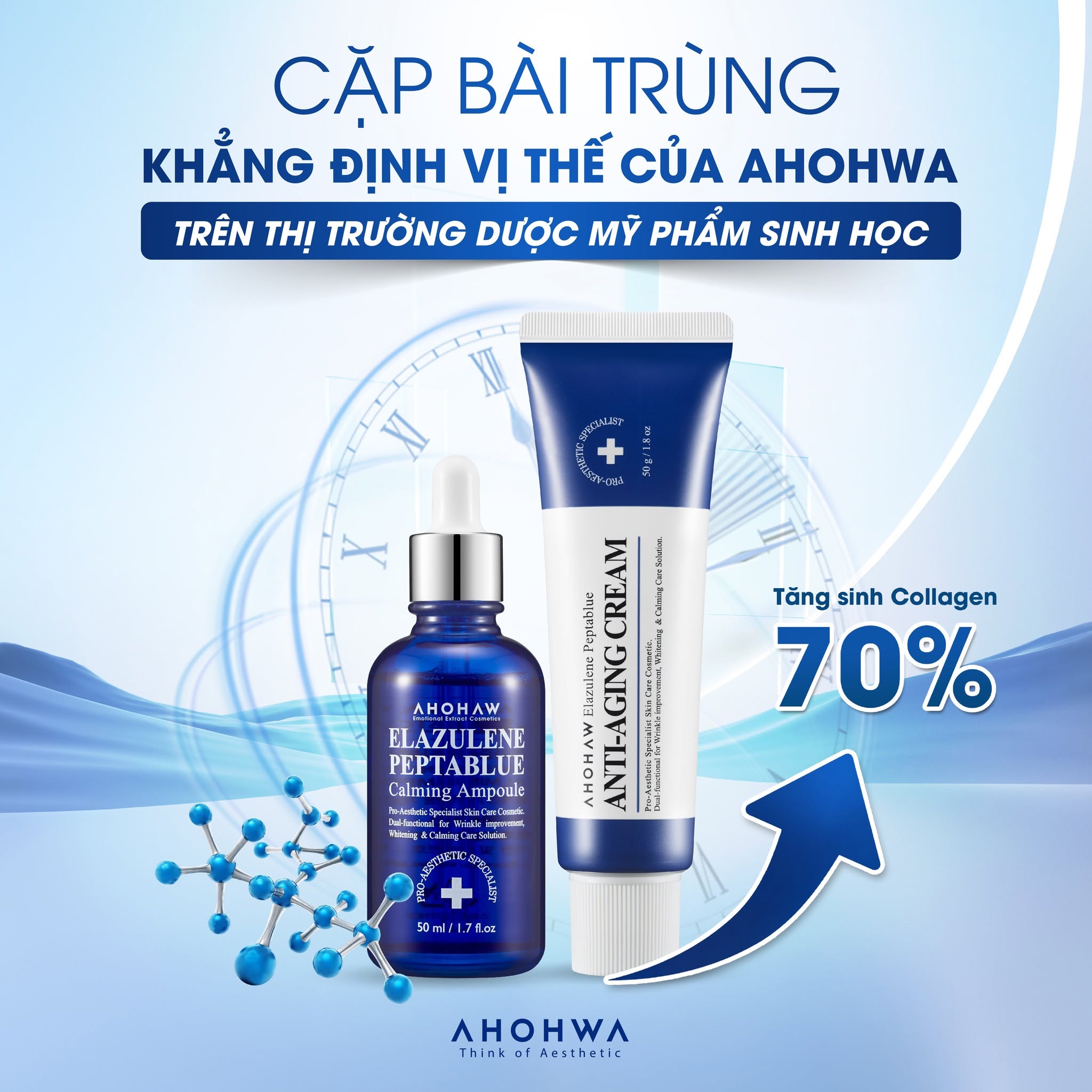 Kem dưỡng phục hồi trẻ hóa tế bào sinh học Ahohwa Elazulene Peptablue Anti-Aging Cream