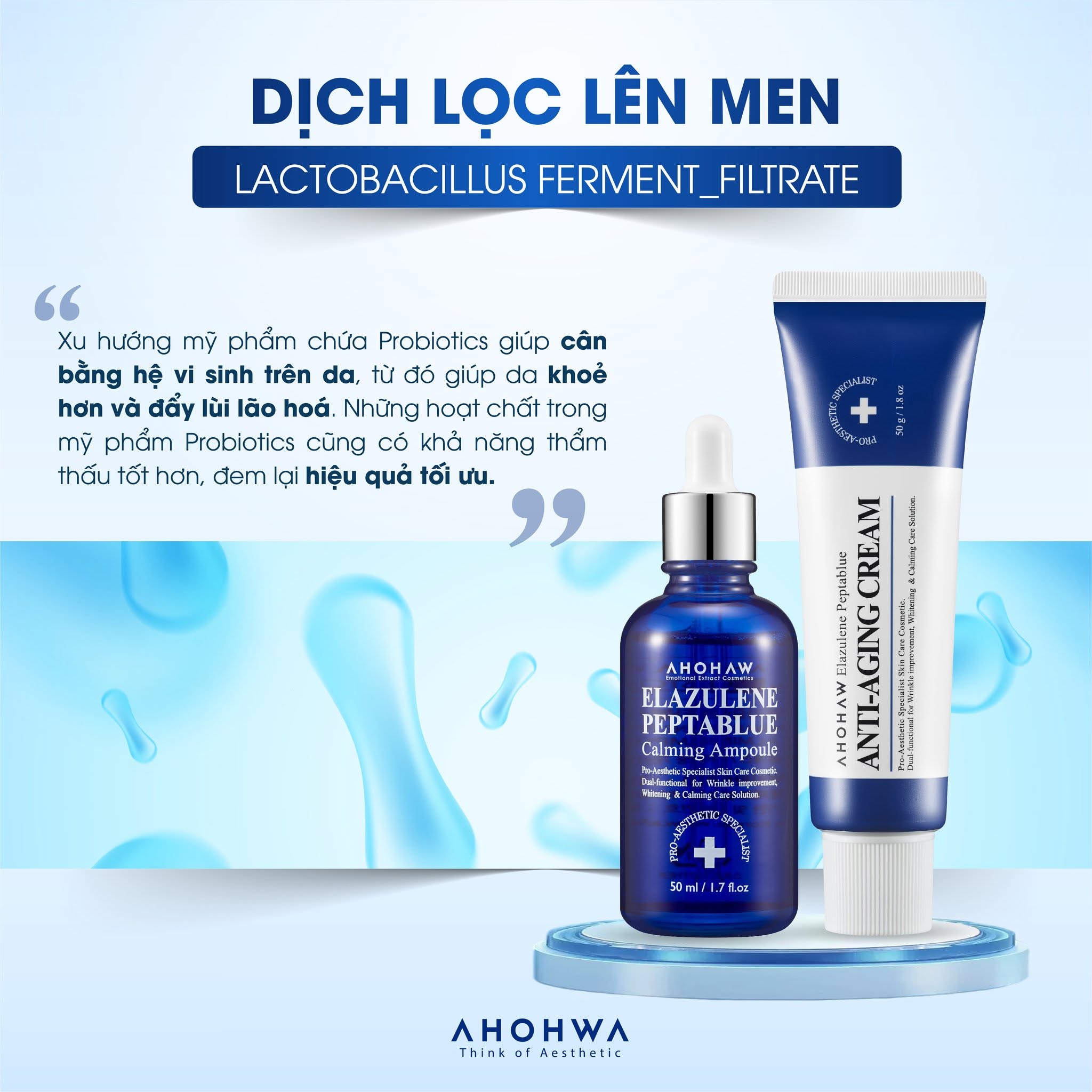 Kem dưỡng phục hồi trẻ hóa tế bào sinh học Ahohwa Elazulene Peptablue Anti-Aging Cream