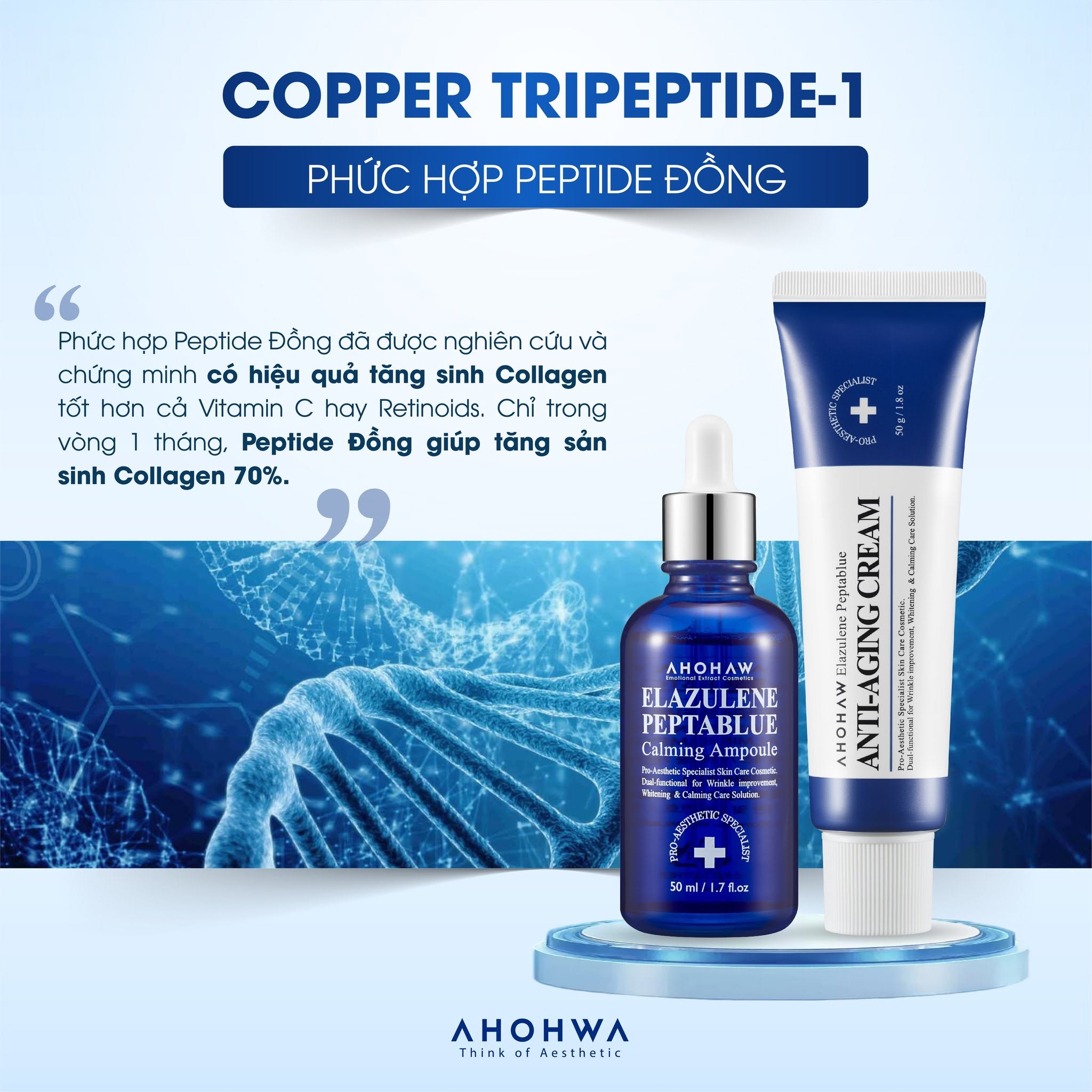 Kem dưỡng phục hồi trẻ hóa tế bào sinh học Ahohwa Elazulene Peptablue Anti-Aging Cream