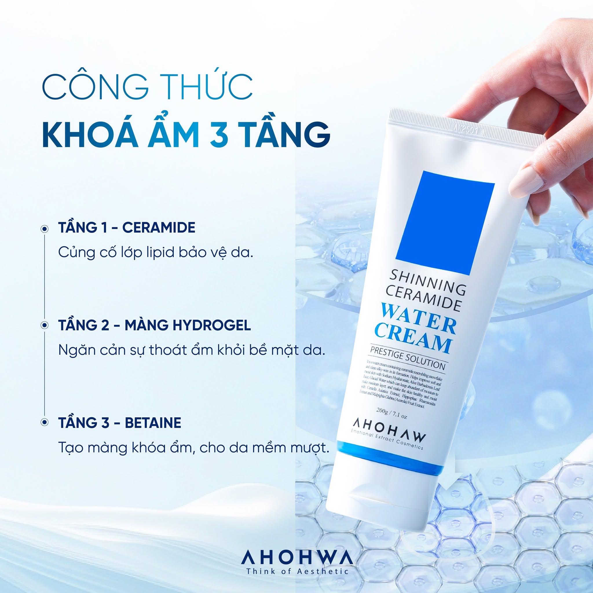 Kem dưỡng siêu cấp nước phục hồi hàng rào bảo vệ da Ahohwa Prestige Solution Shinning Ceramide Water Cream