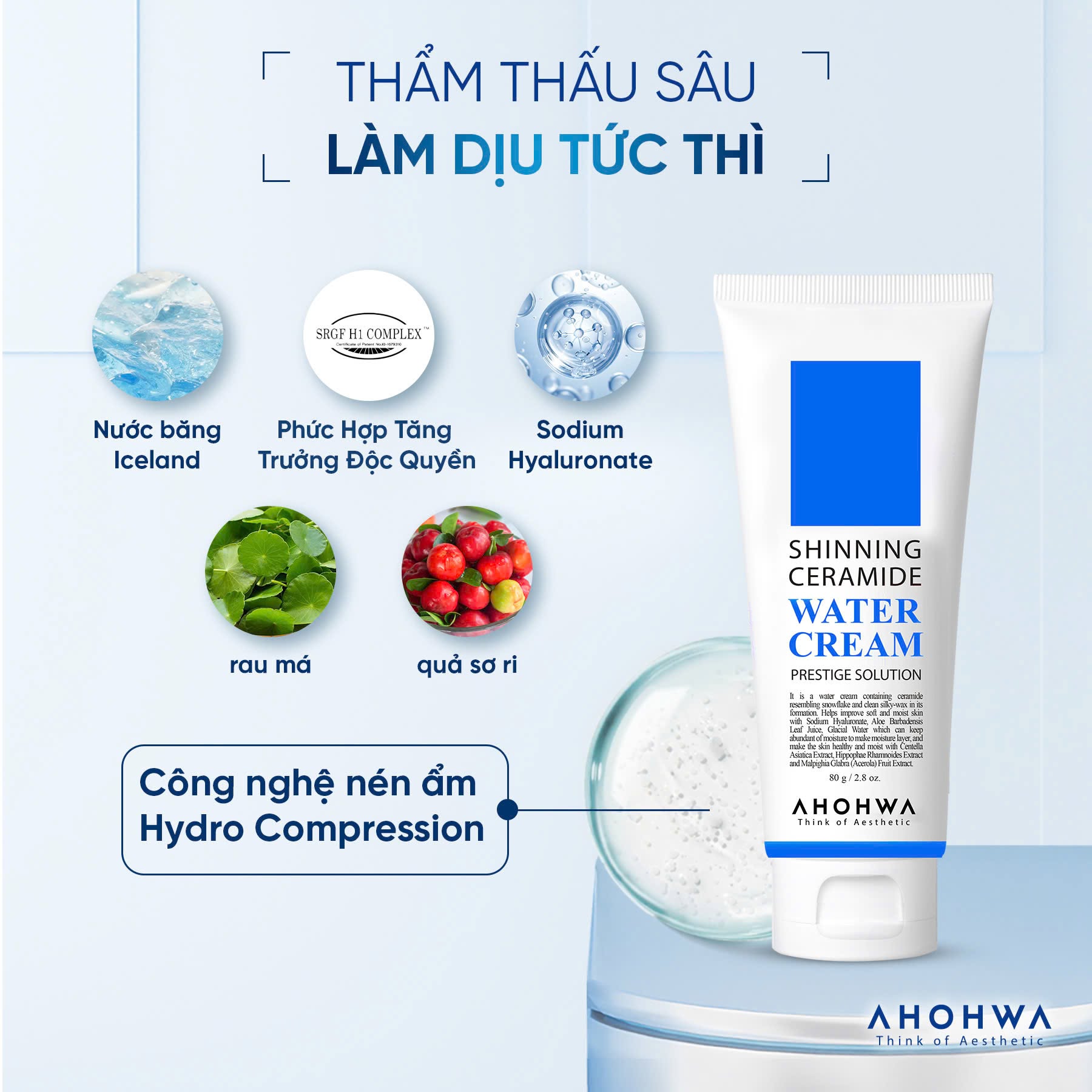 Kem dưỡng siêu cấp nước phục hồi hàng rào bảo vệ da Ahohwa Prestige Solution Shinning Ceramide Water Cream