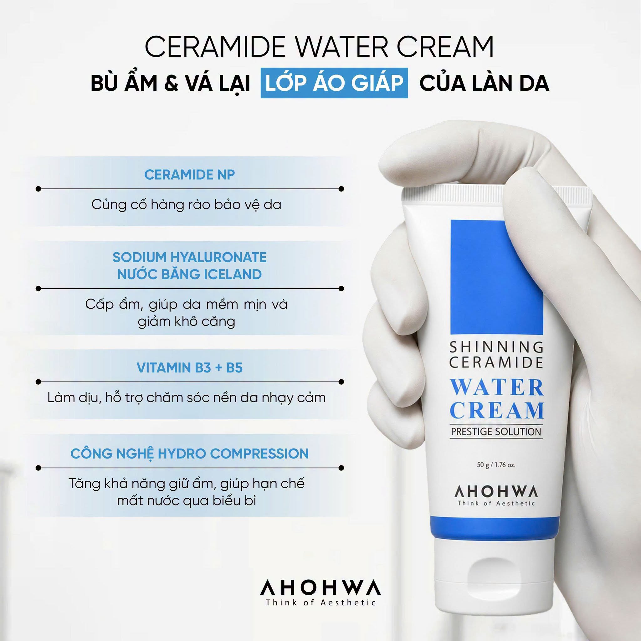 Kem dưỡng siêu cấp nước phục hồi hàng rào bảo vệ da Ahohwa Prestige Solution Shinning Ceramide Water Cream