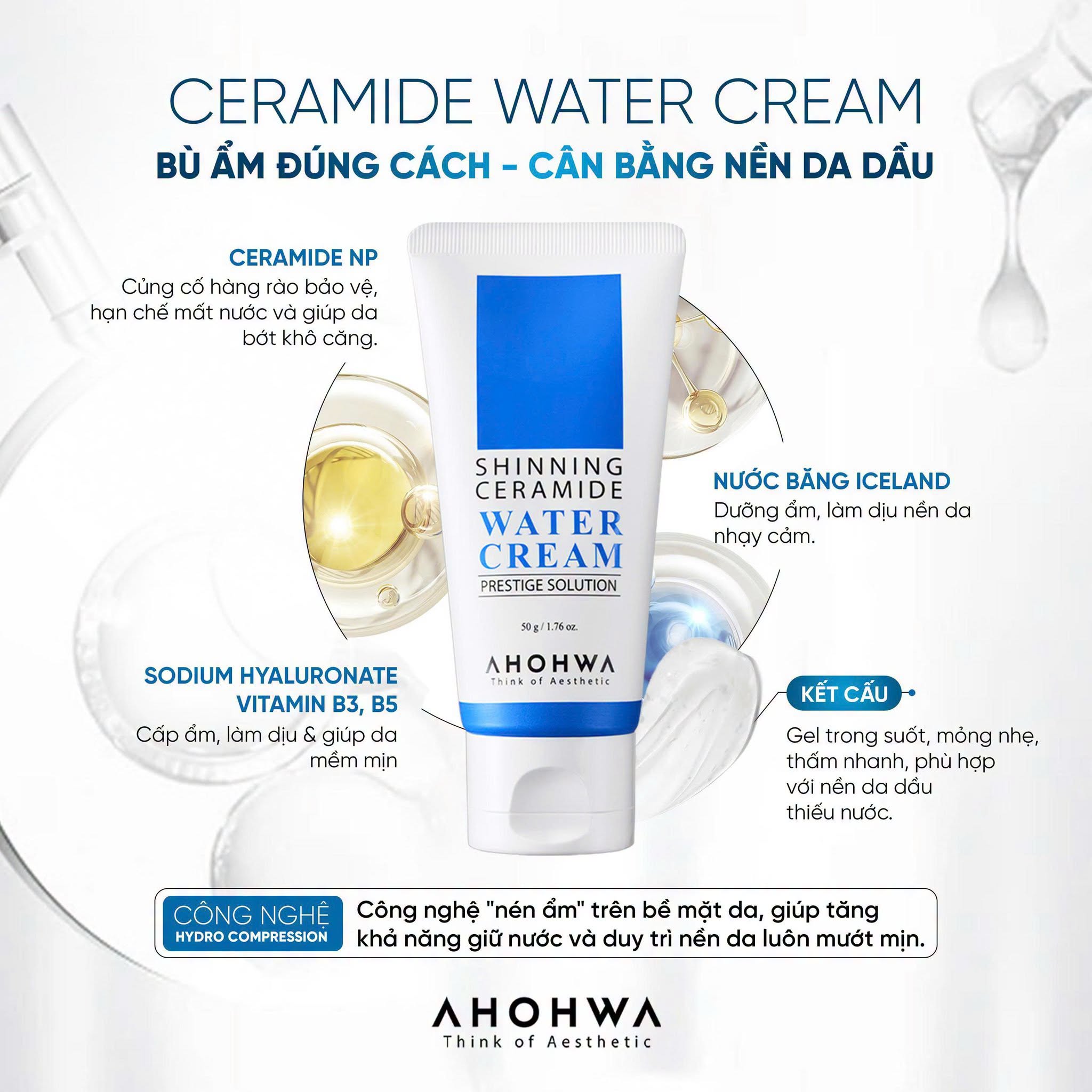 Kem dưỡng siêu cấp nước phục hồi hàng rào bảo vệ da Ahohwa Prestige Solution Shinning Ceramide Water Cream