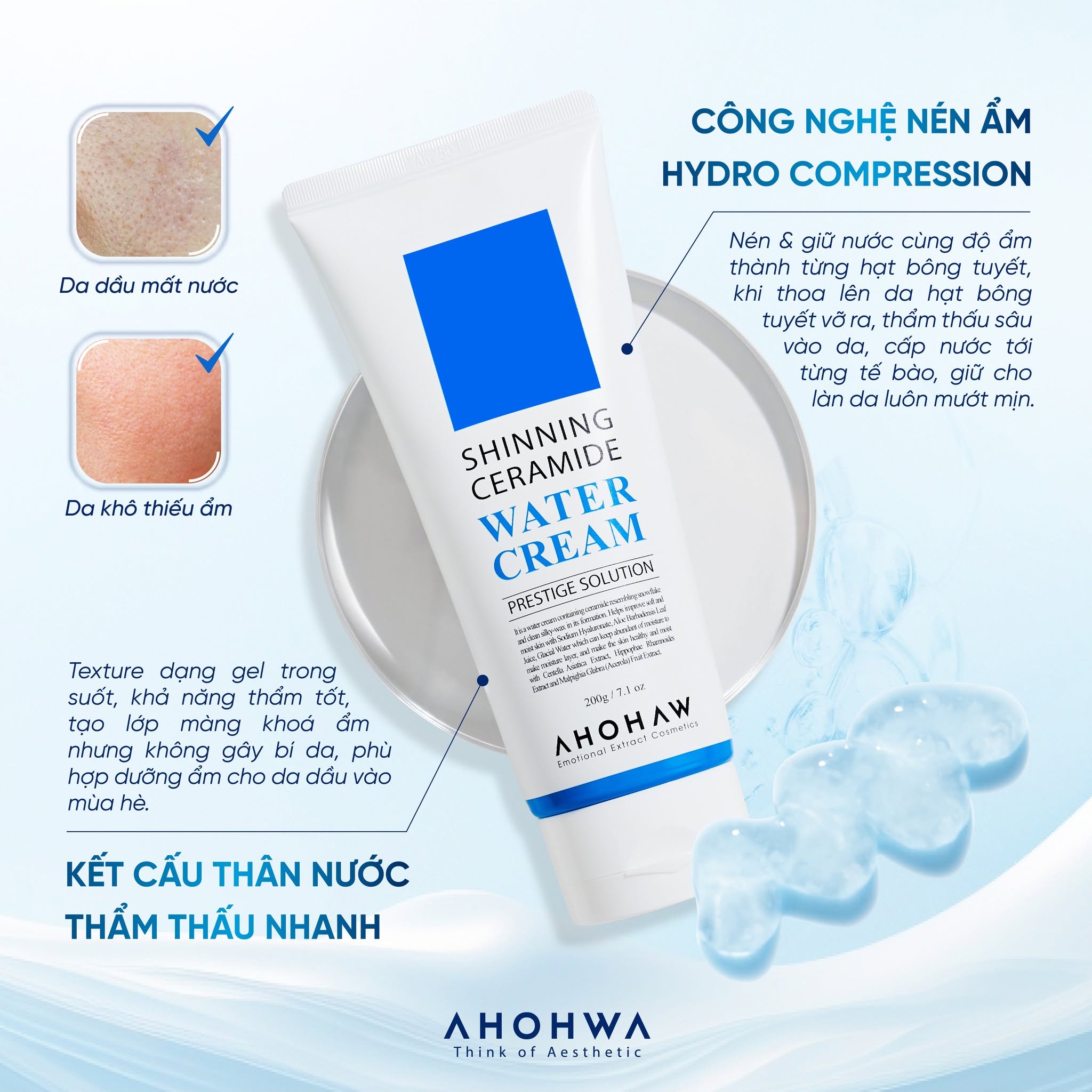 Kem dưỡng siêu cấp nước phục hồi hàng rào bảo vệ da Ahohwa Prestige Solution Shinning Ceramide Water Cream