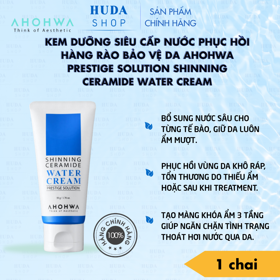 Kem dưỡng siêu cấp nước phục hồi hàng rào bảo vệ da Ahohwa Prestige Solution Shinning Ceramide Water Cream