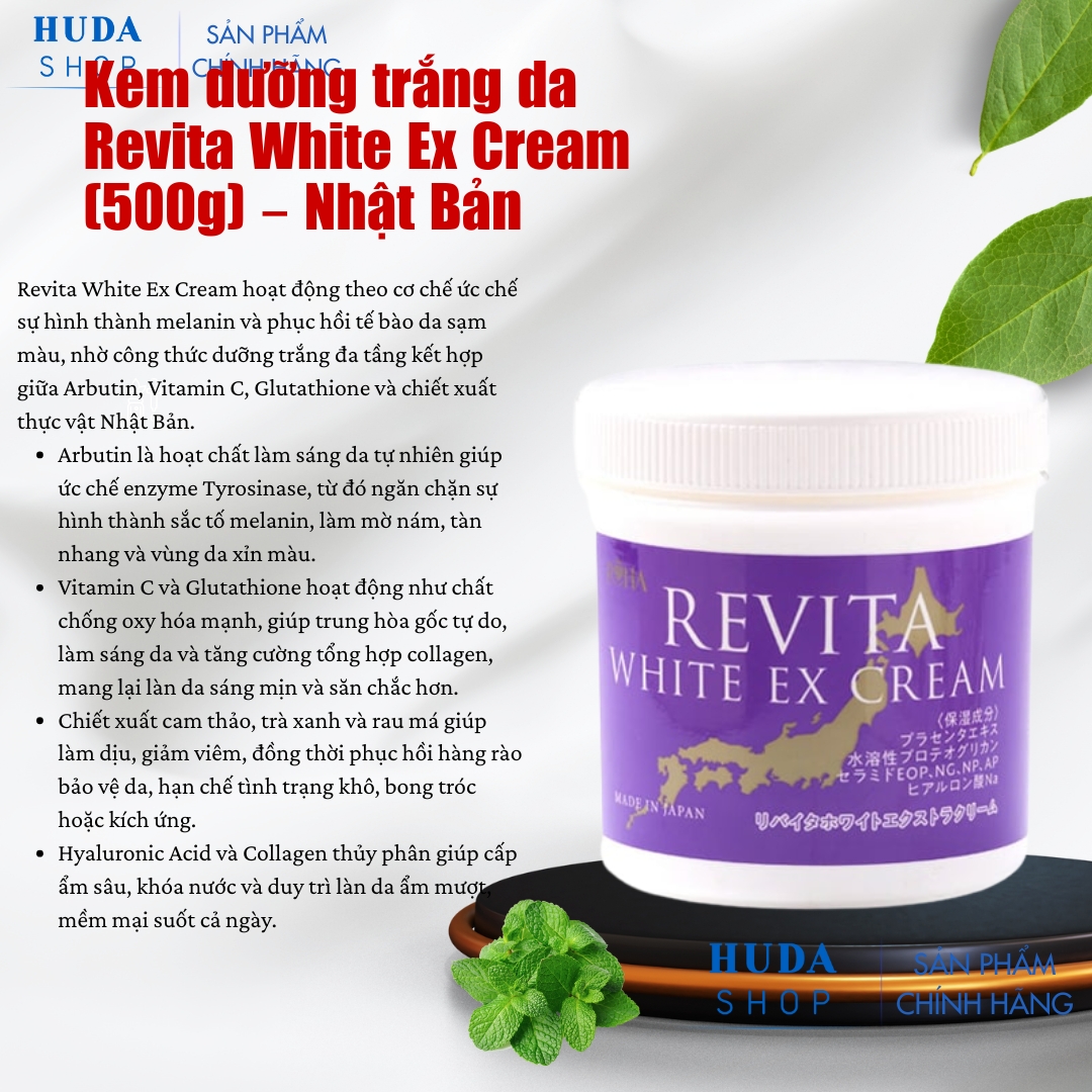Kem dưỡng trắng da Revita White Ex Cream (500g) – Nhật Bản