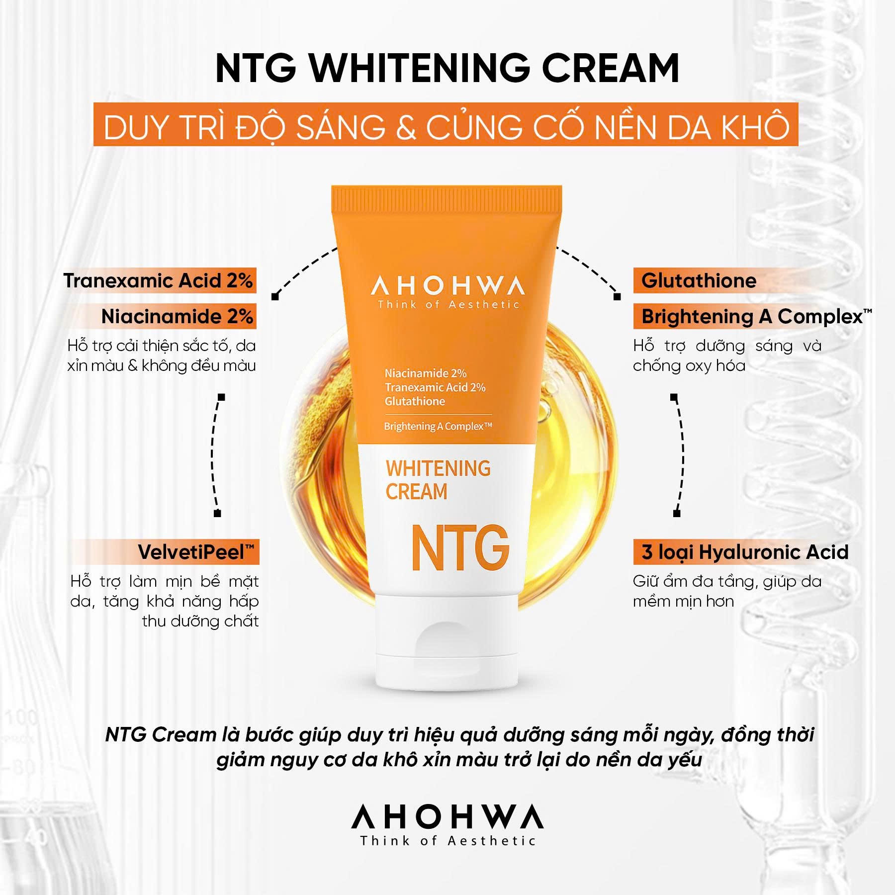 Kem dưỡng trắng giảm sạm nám tàn nhang da Ahohwa Whitening Cream NTG