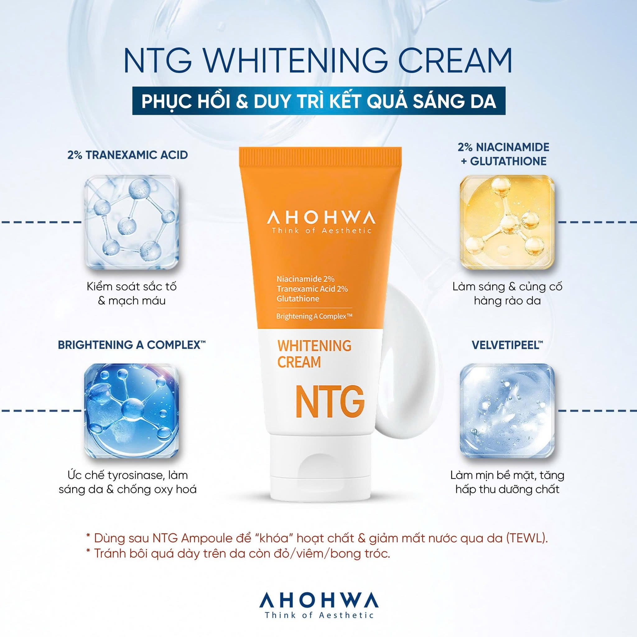 Kem dưỡng trắng giảm sạm nám tàn nhang da Ahohwa Whitening Cream NTG