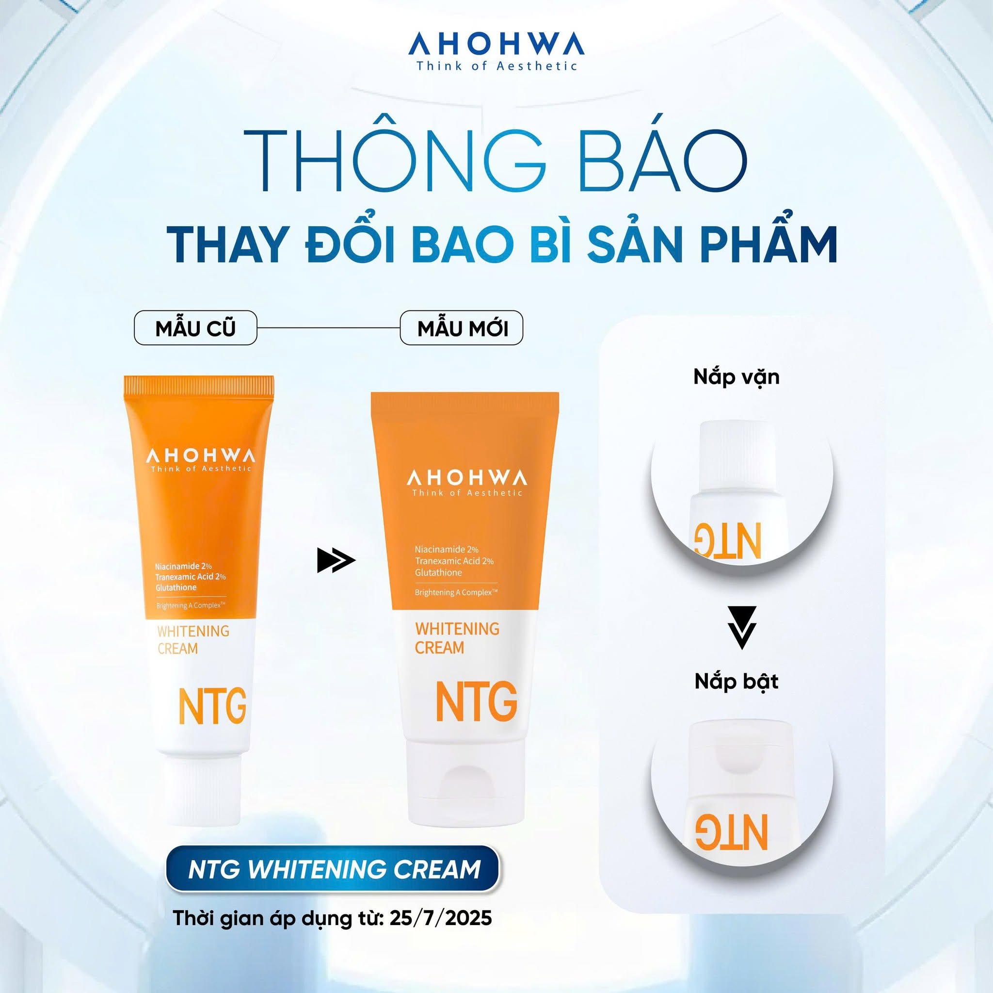 Kem dưỡng trắng giảm sạm nám tàn nhang da Ahohwa Whitening Cream NTG