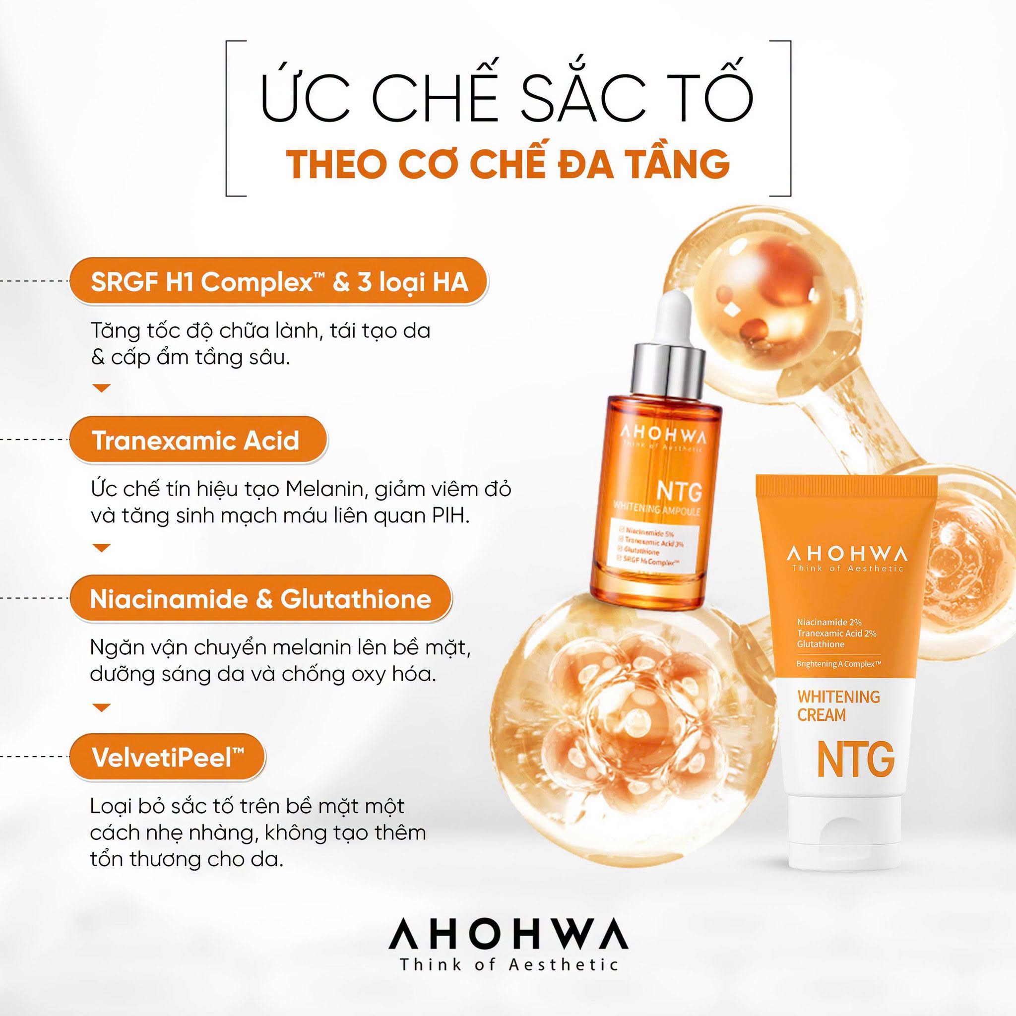 Kem dưỡng trắng giảm sạm nám tàn nhang da Ahohwa Whitening Cream NTG