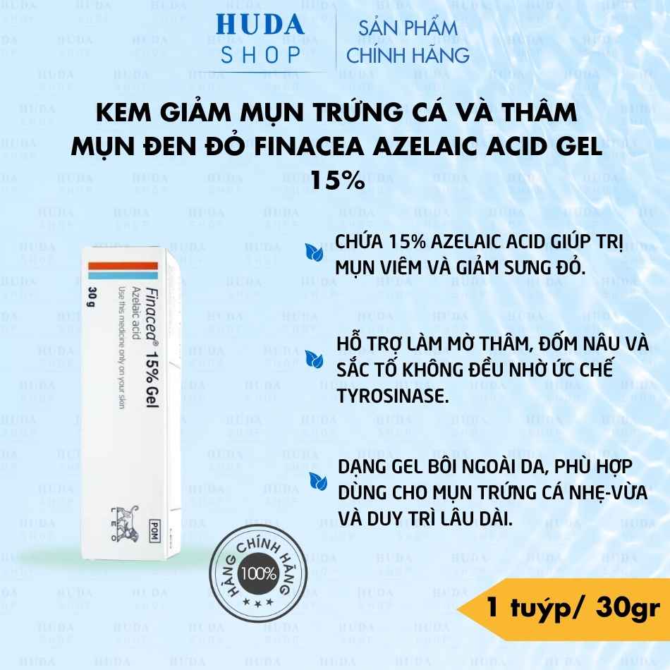 Kem giảm mụn trứng cá và thâm mụn đen đỏ Finacea Azelaic acid Gel 15%