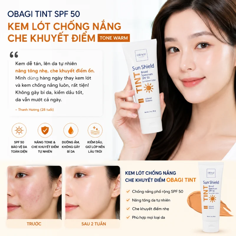 Kem lót chống nắng che khuyết điểm Obagi Tint SPF 50 Warm 85g