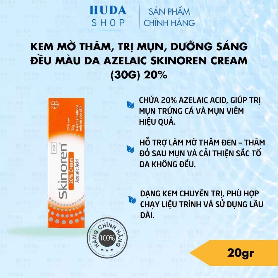 Kem mờ thâm, trị mụn, dưỡng sáng đều màu da Azelaic Skinoren cream (30g) 20%