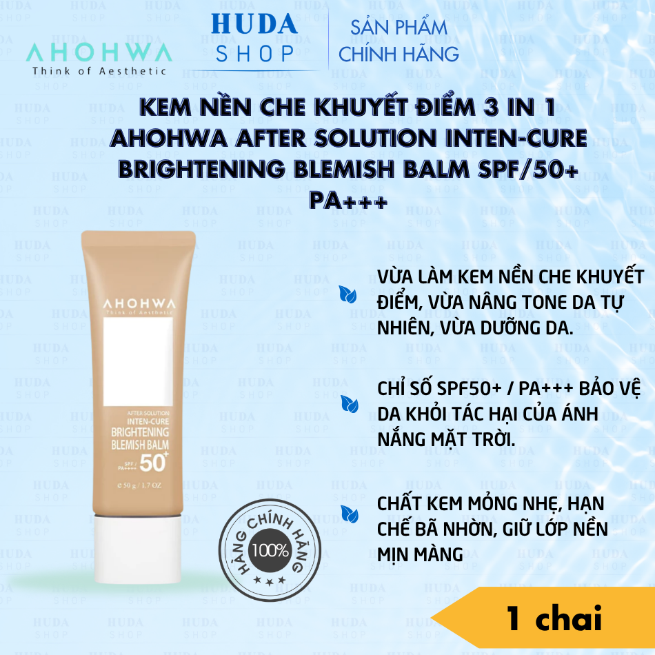 Kem nền che khuyết điểm 3 in 1 Ahohwa After Solution Inten-Cure Brightening Blemish Balm SPF/50+ Pa+++