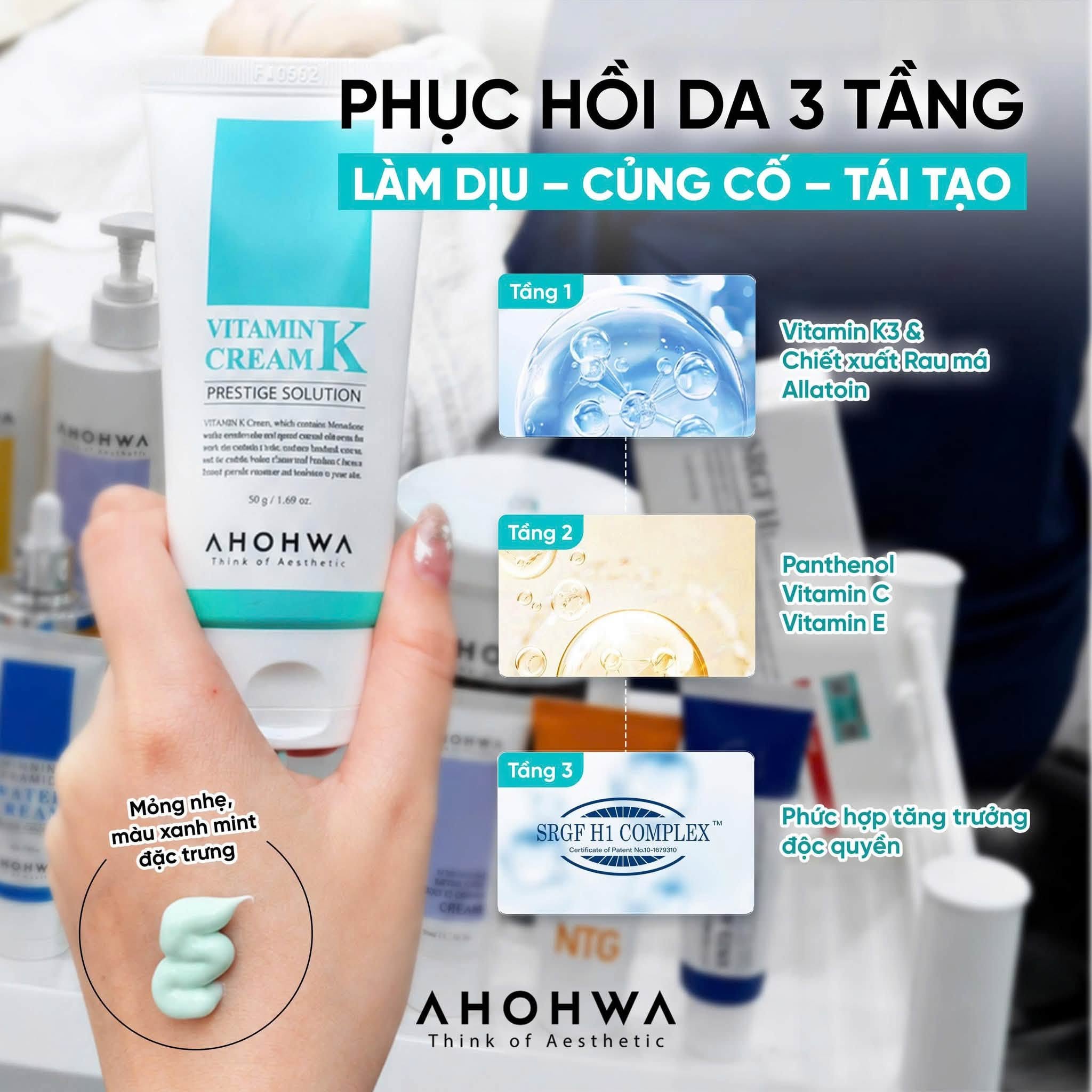 Kem phục hồi da giãn mao mạch da nhiễm corticoid Ahohwa Prestige Solution Vitamin K Cream