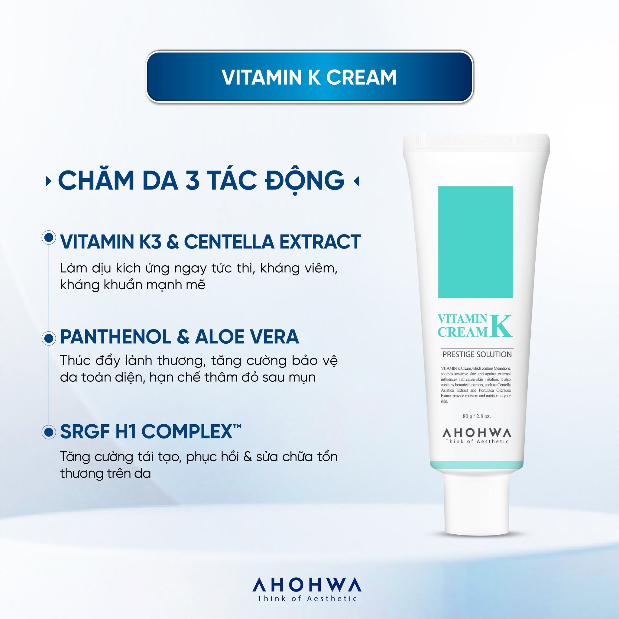 Kem phục hồi da giãn mao mạch da nhiễm corticoid Ahohwa Prestige Solution Vitamin K Cream
