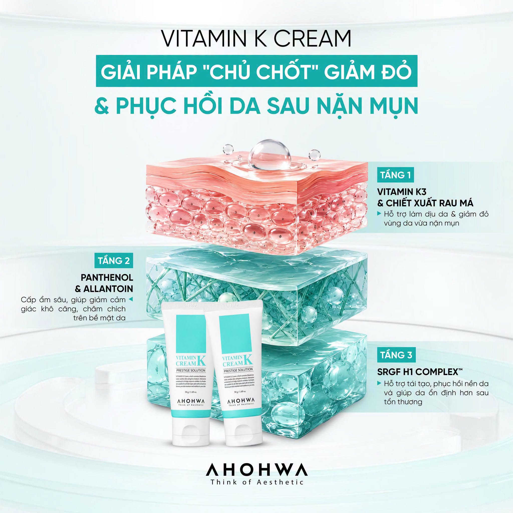Kem phục hồi da giãn mao mạch da nhiễm corticoid Ahohwa Prestige Solution Vitamin K Cream