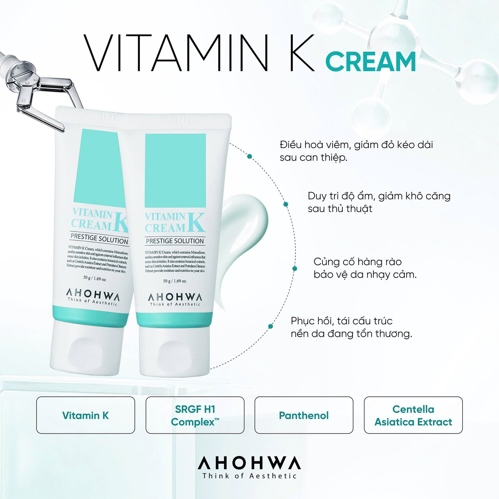 Kem phục hồi da giãn mao mạch da nhiễm corticoid Ahohwa Prestige Solution Vitamin K Cream