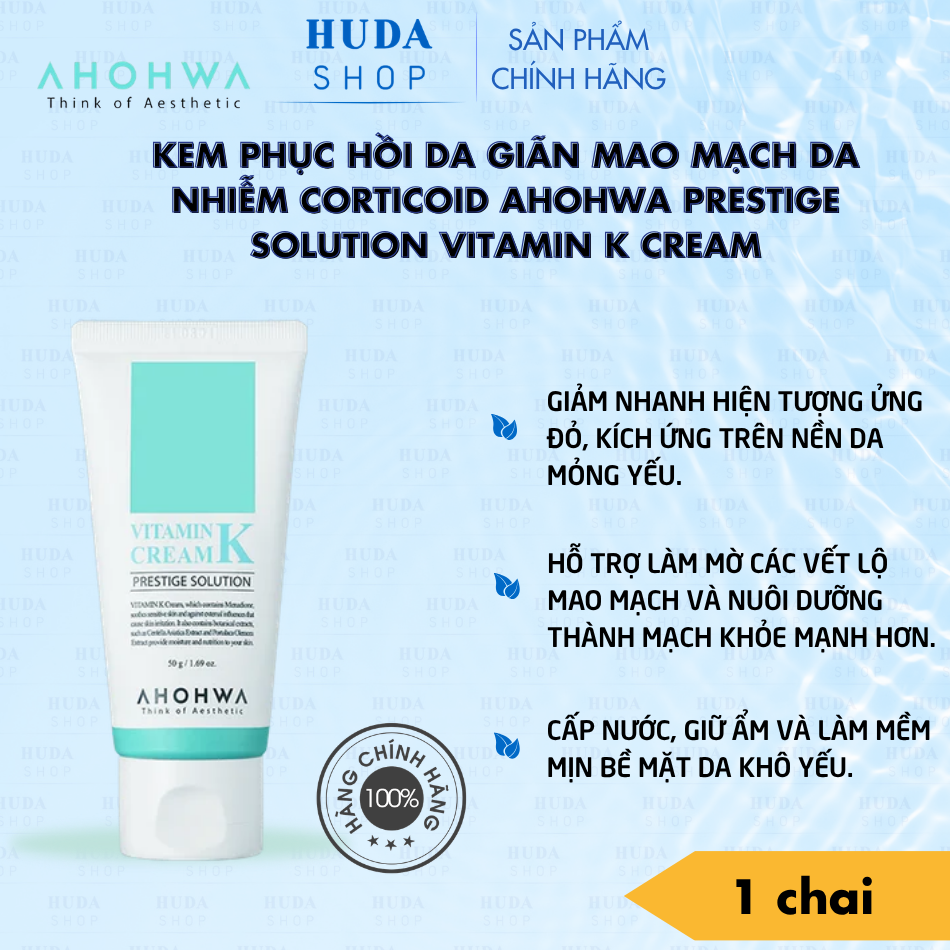 Kem phục hồi da giãn mao mạch da nhiễm corticoid Ahohwa Prestige Solution Vitamin K Cream