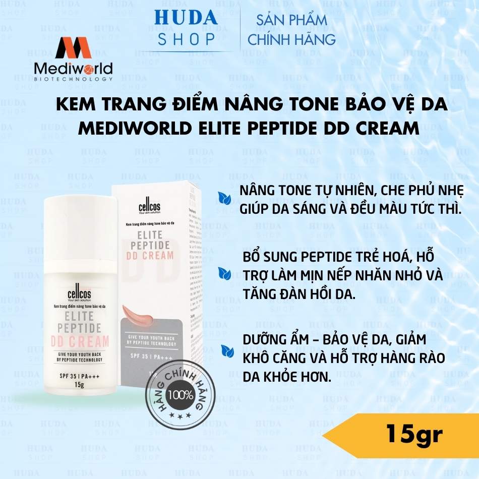 Kem trang điểm nâng tone bảo vệ da MEDIWORLD ELITE PEPTIDE DD CREAM 15gr