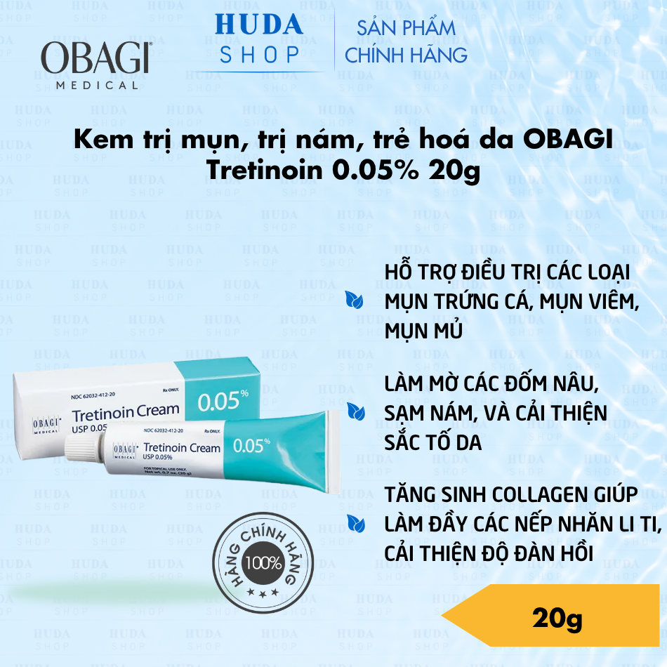 Kem trị mụn, trị nám, trẻ hoá da OBAGI Tretinoin 0.05% 20g