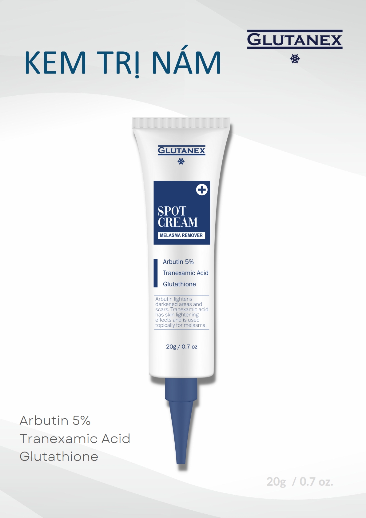Kem Hỗ Trợ Mờ Nám, Cải Thiện Sắc Tố Da Glutanex Spot Cream Melasma Remover Arbutin 5%, Tranexamic Acid & Glutathione 20g Chính Hãng