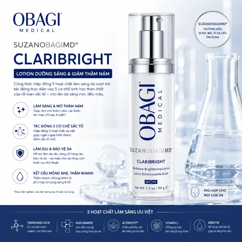 Lotion dưỡng sáng và giảm thâm nám SUZANOBAGIMD® Claribright – Giải pháp cải thiện sắc tố toàn diện