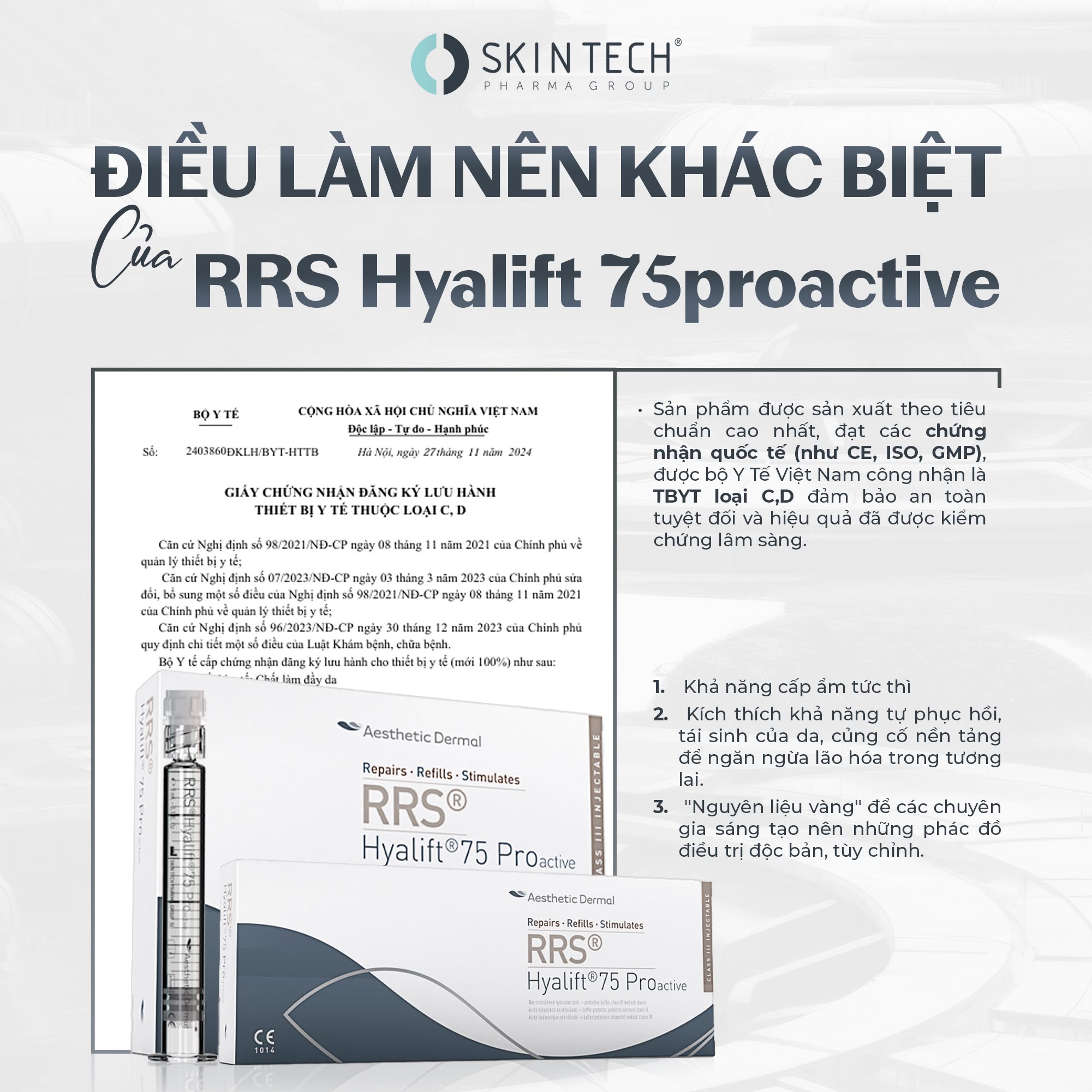 MESO CĂNG BÓNG DA RRS HYALIFT 75 SYRINGE SKIN TECH 3ML