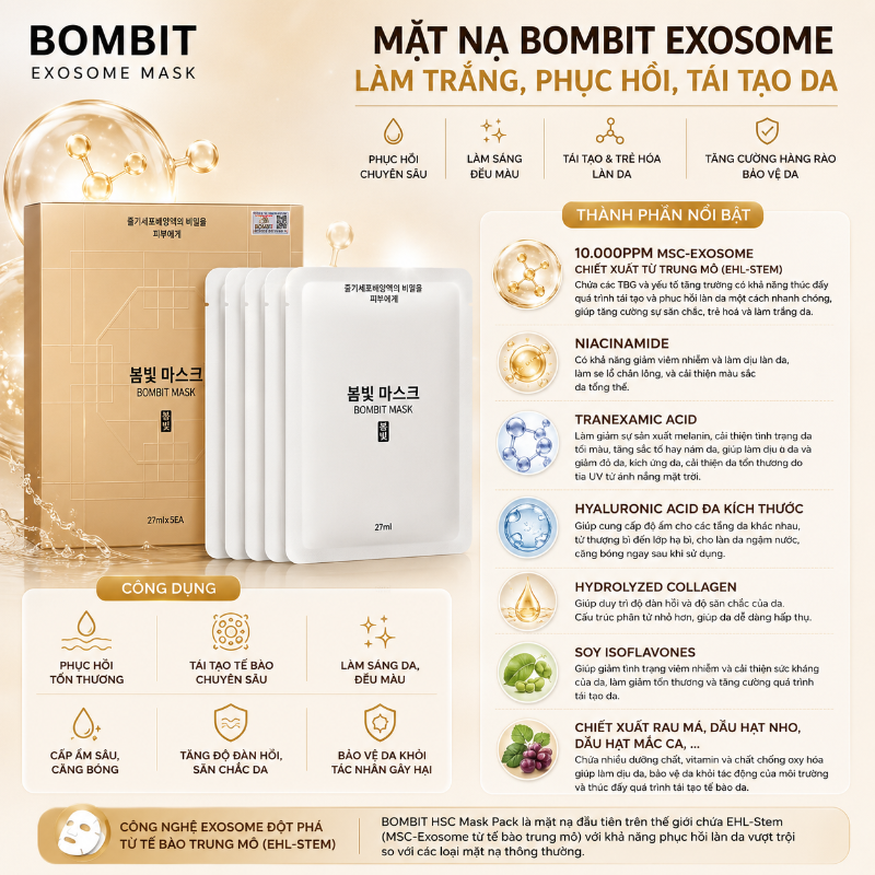 Mặt nạ Bombit Exosome làm trắng, phục hồi, tái tạo da