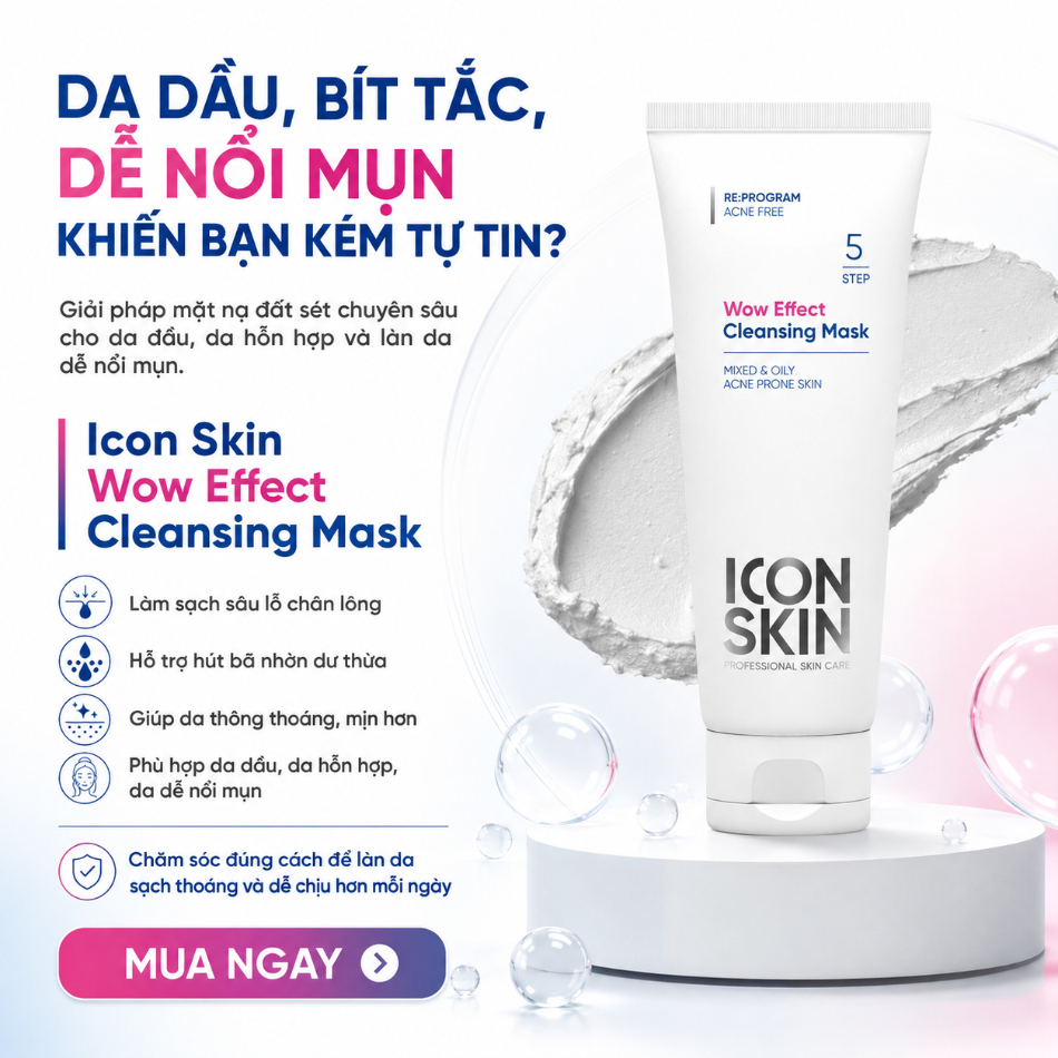 Mặt nạ đất sét cho da dầu da, hỗn hợp Icon Skin Wow Effect Cleansing Mask
