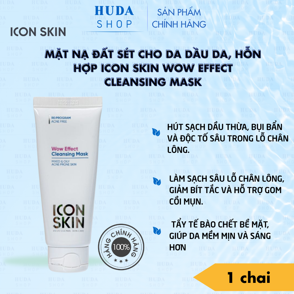 Mặt nạ đất sét cho da dầu da, hỗn hợp Icon Skin Wow Effect Cleansing Mask