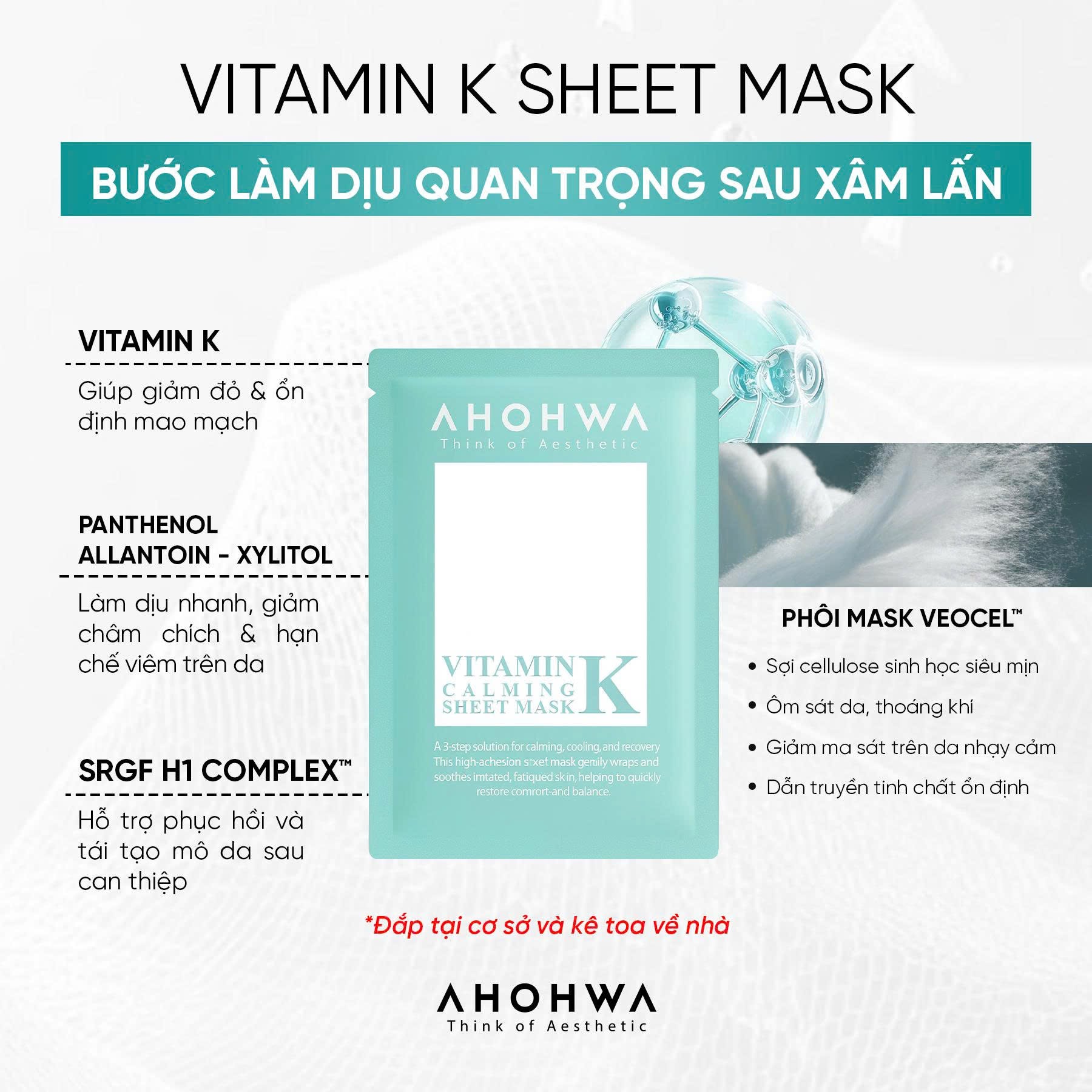 Mặt nạ giấy sinh học phục hồi vitamin K Ahohwa Vitamin K Calming Sheet Mask