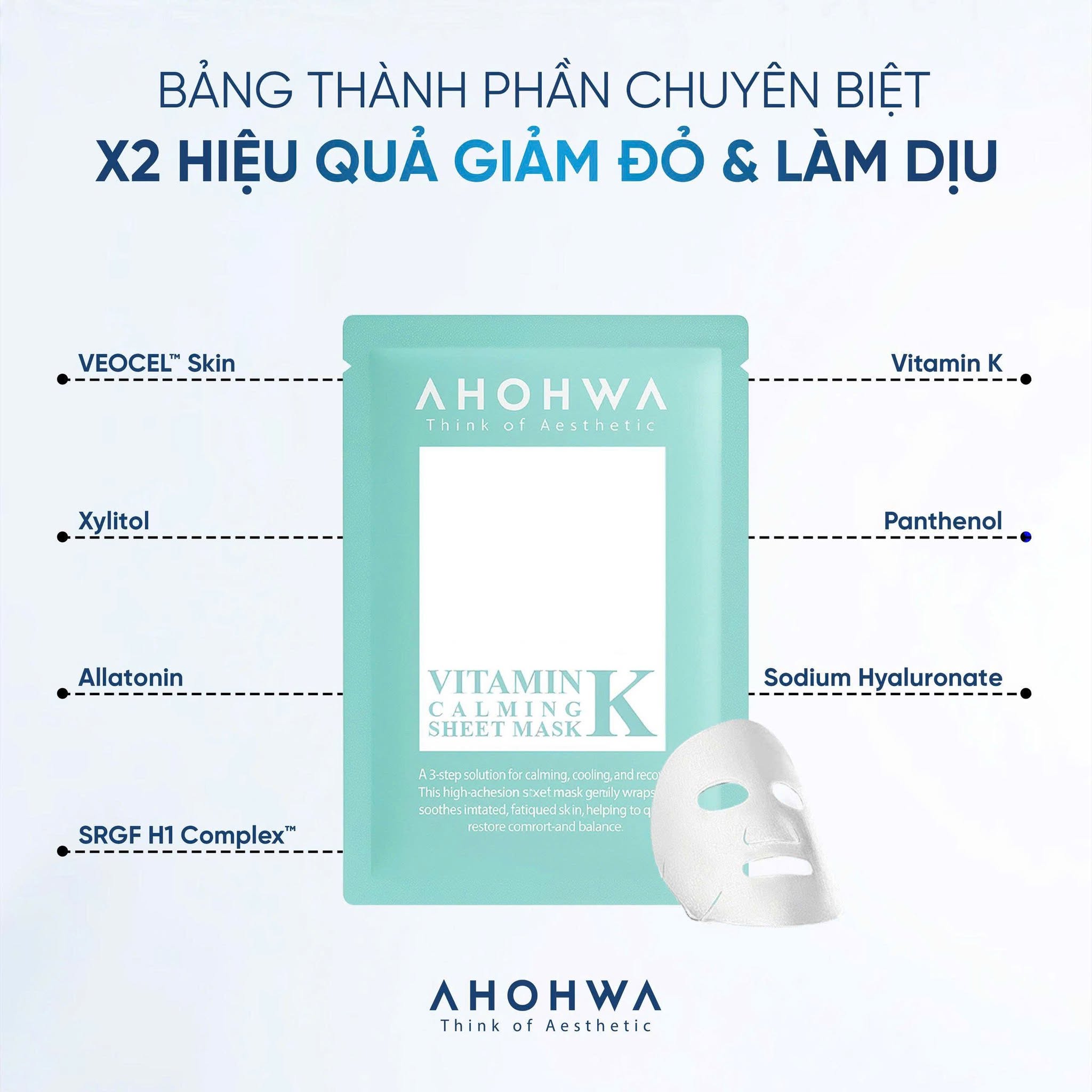 Mặt nạ giấy sinh học phục hồi vitamin K Ahohwa Vitamin K Calming Sheet Mask