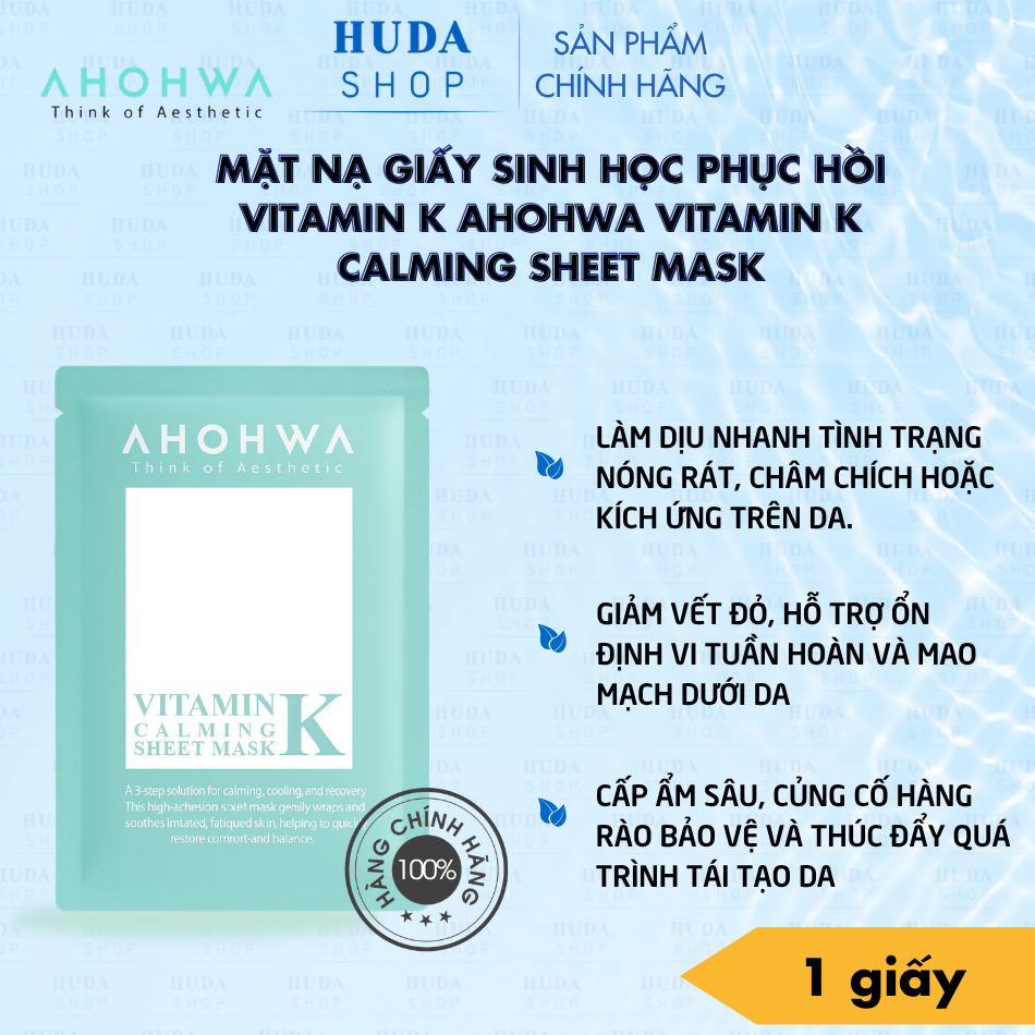 Mặt nạ giấy sinh học phục hồi vitamin K Ahohwa Vitamin K Calming Sheet Mask