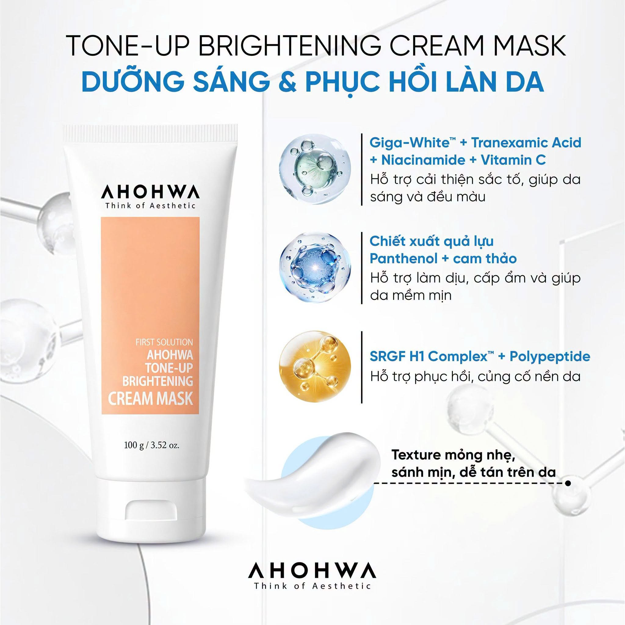 Mặt nạ ủ trắng dạng kem Ahohwa First Solution Tone-Up Brightening Cream Mask