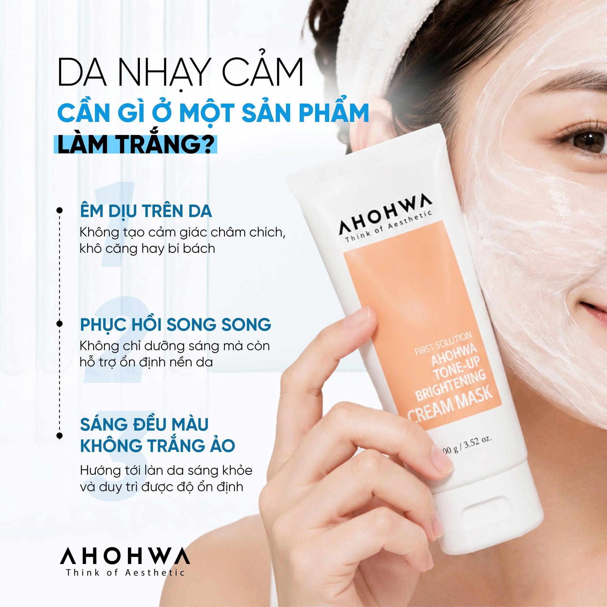 Mặt nạ ủ trắng dạng kem Ahohwa First Solution Tone-Up Brightening Cream Mask