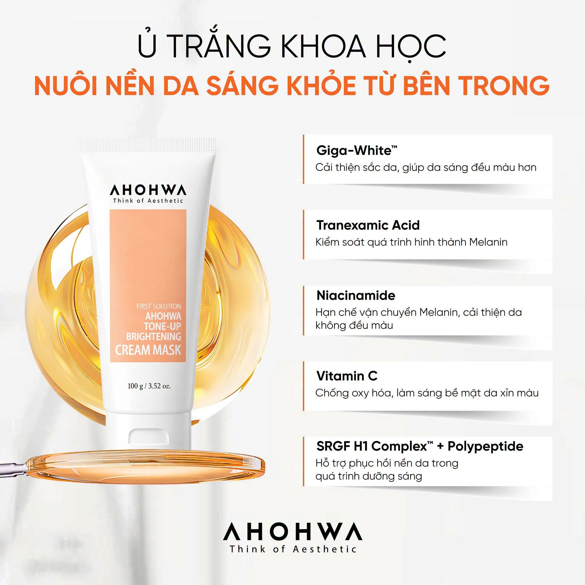Mặt nạ ủ trắng dạng kem Ahohwa First Solution Tone-Up Brightening Cream Mask