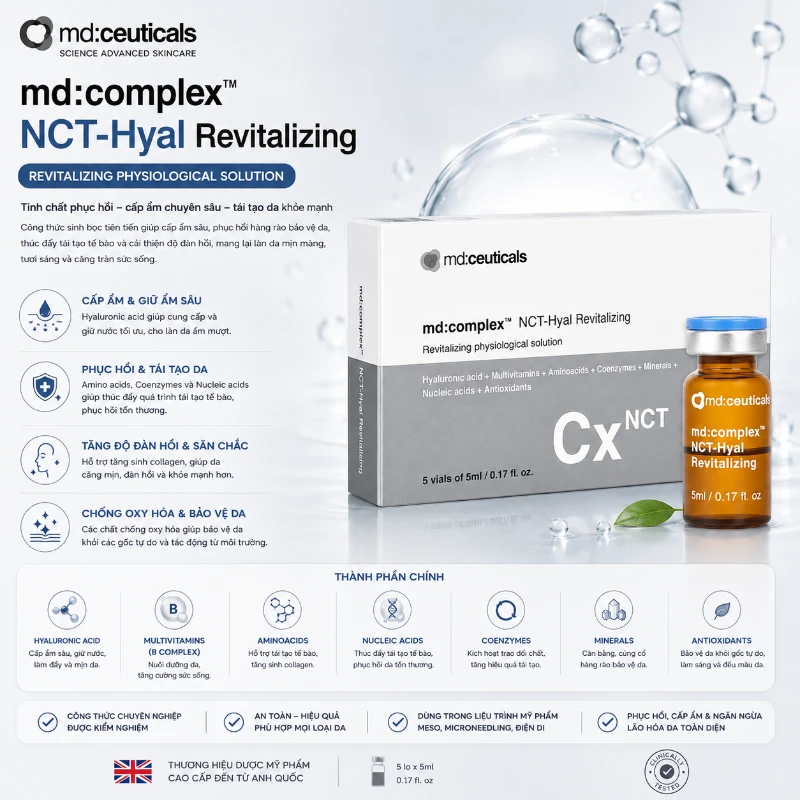 Meso căng bóng da, tái sinh da Md:Complex Nct-Hyal Revitalizing MD: Ceuticals 7ml