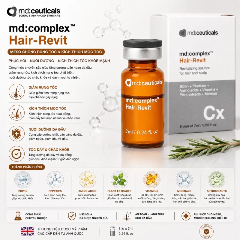 Meso chống rụng tóc & Kích thích mọc tóc Md:Complex Hair-Revit MD: Ceuticals 7ml