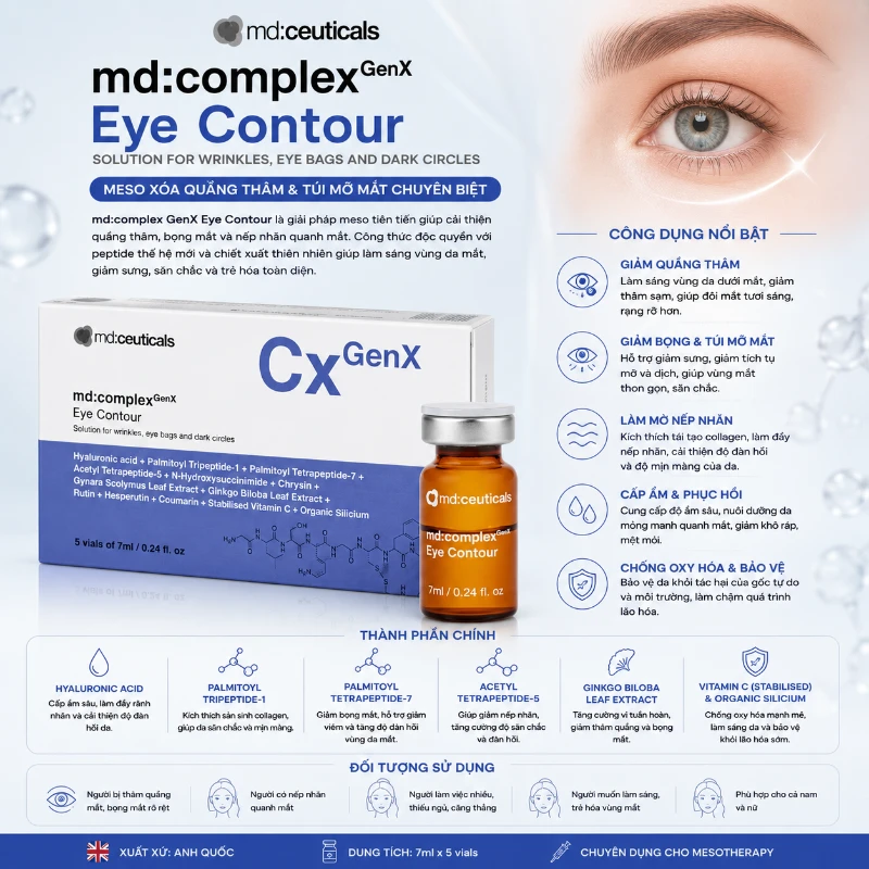Meso giảm quầng thâm, bọng mắt và trẻ hóa vùng mắt Md:Complex Eye Contour MD: Ceuticals 7ml