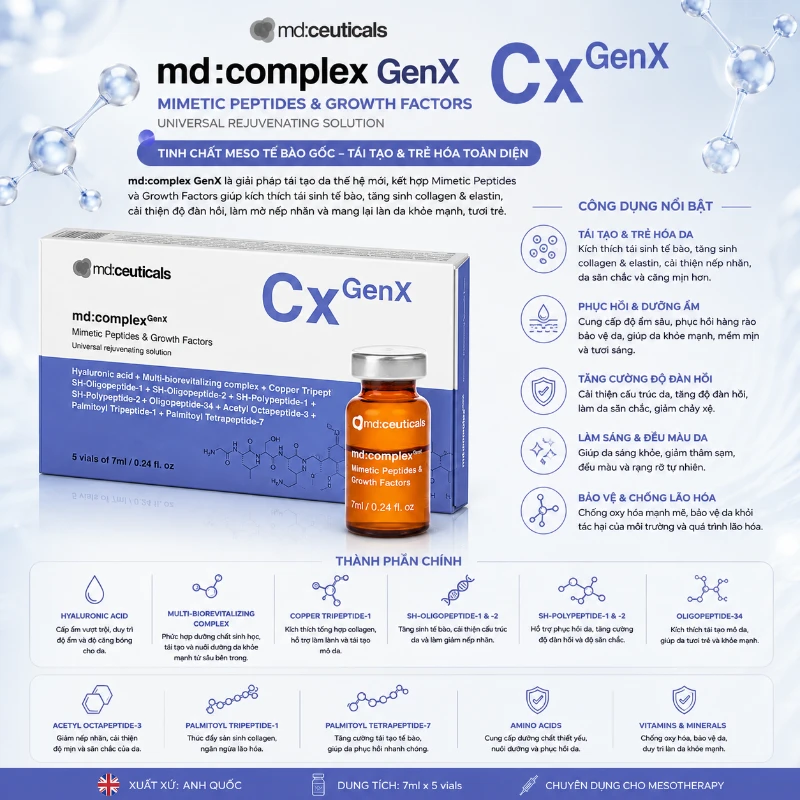 Meso tế bào gốc Md:Complex Genx Mimetic Peptide & Growth Factors MD: Ceuticals 7ml
