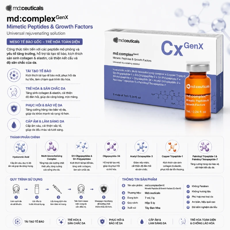 Meso tế bào gốc Md:Complex Genx Mimetic Peptide & Growth Factors MD: Ceuticals 7ml