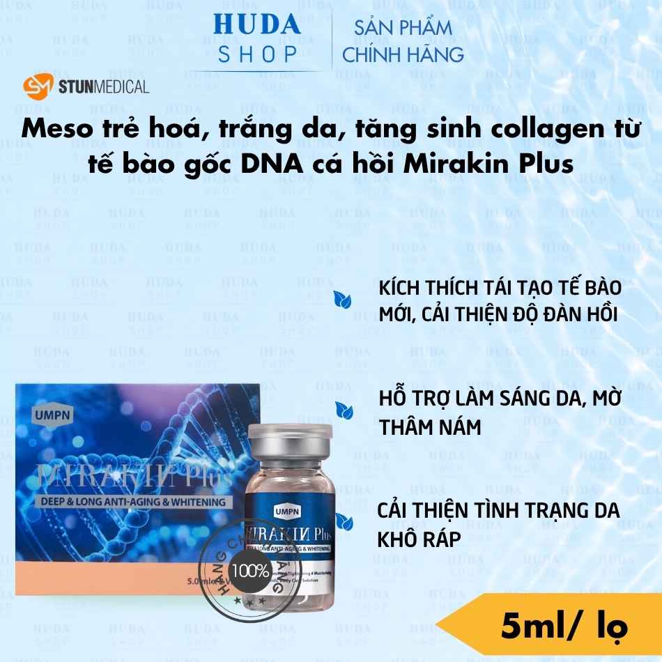 Meso trẻ hoá, trắng da, tăng sinh collagen từ tế bào gốc DNA cá hồi Mirakin Plus 1 lọ
