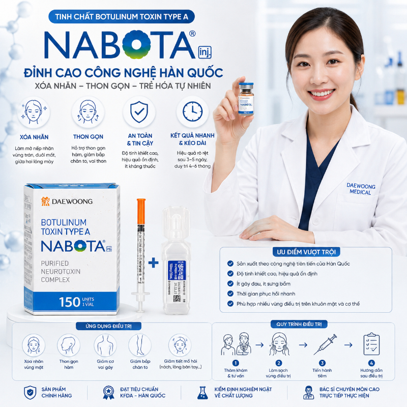 Nabota 150 Units Hàn Quốc – Botulinum Toxin Type A Hỗ Trợ Xóa Nếp Nhăn, Gọn Đường Nét