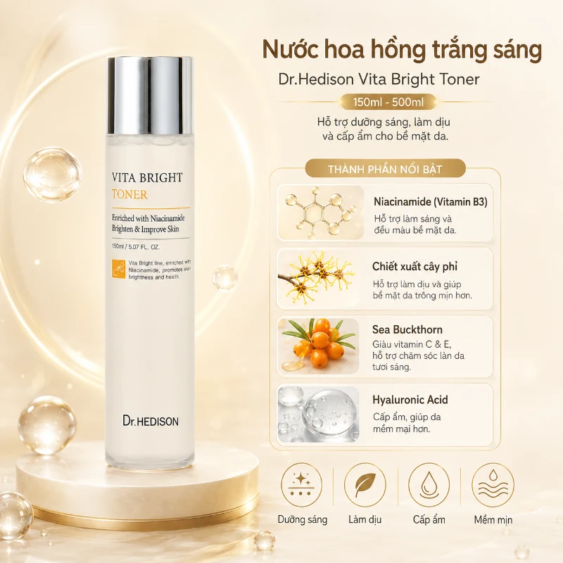 Nước Hoa Hồng Trắng Sáng Dr.Hedison Vita Bright Toner Hỗ Trợ Cấp Ẩm Và Dưỡng Sáng Da