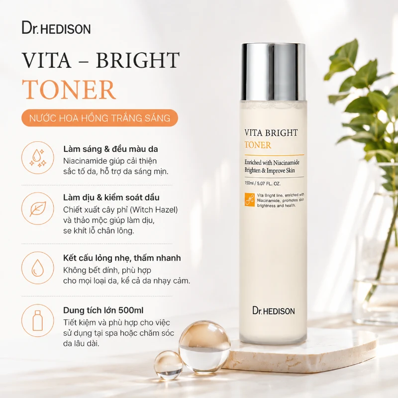 Nước Hoa Hồng Trắng Sáng Dr.Hedison Vita Bright Toner Hỗ Trợ Cấp Ẩm Và Dưỡng Sáng Da