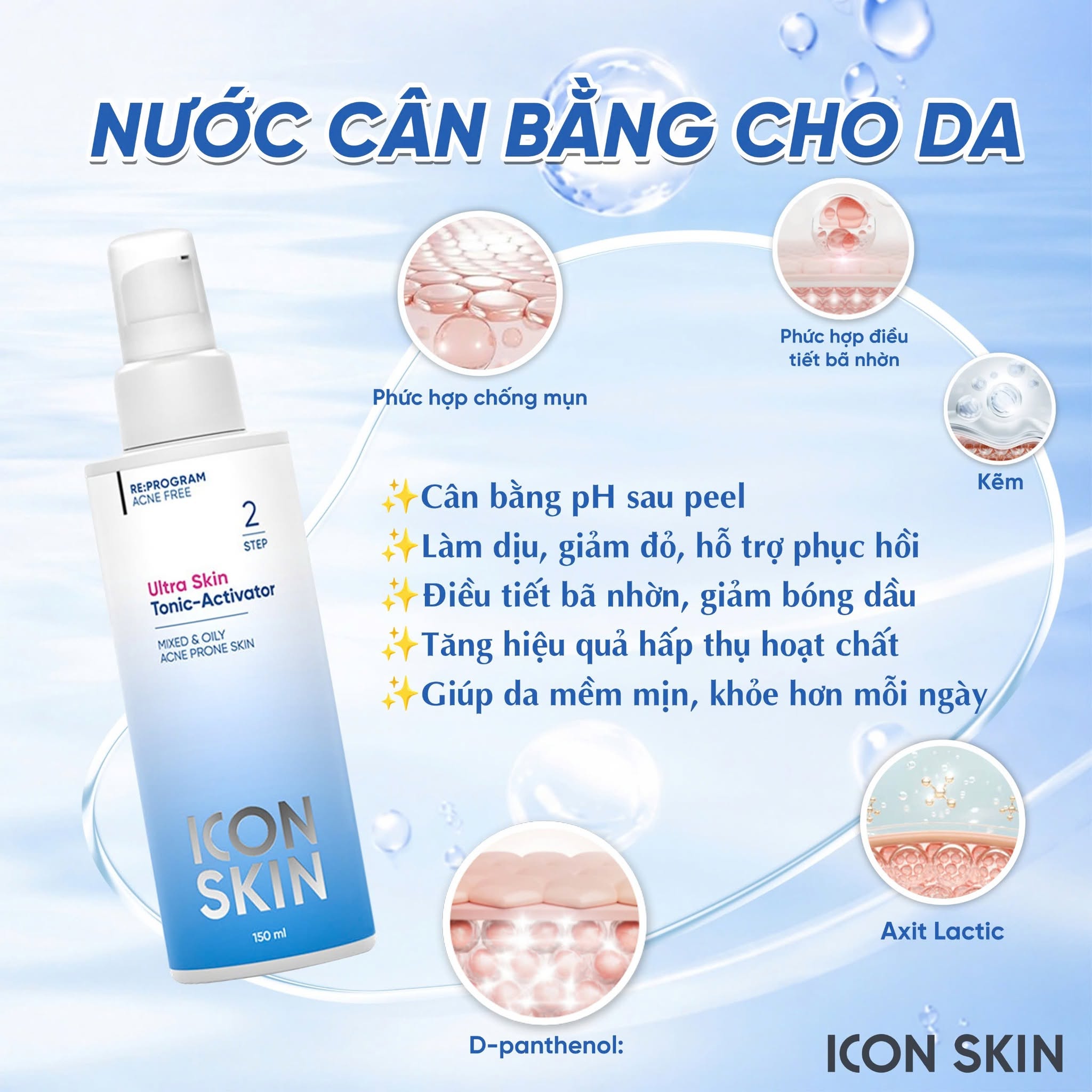 Nước cân bằng cho da dầu, da hỗn hợp Icon Skin Ultra Skin Tonic-Activator