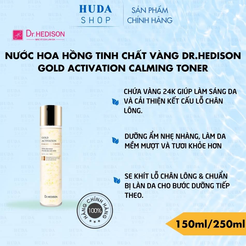 Nước hoa hồng tinh chất vàng Dr.Hedison Gold Activation Calming Toner (150ml-500ml)