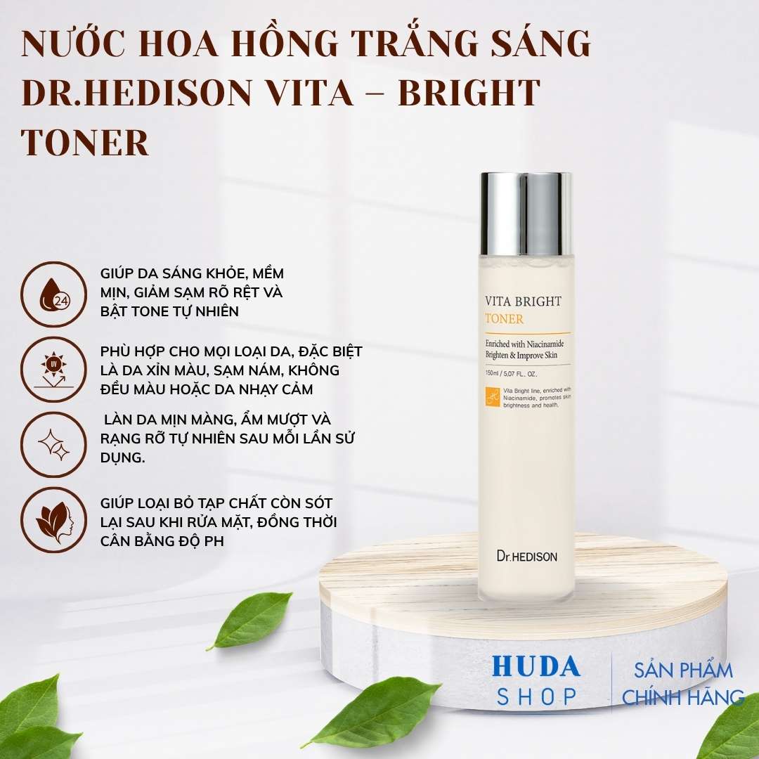 Nước hoa hồng trắng sáng Dr.Hedison Vita – Bright Toner (150ml-500ml)